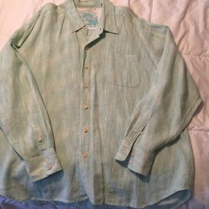 Tommy Bahama XXL Lng Slv Teal Linen Shirt -Mens